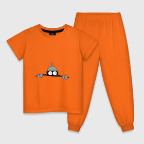 Детская пижама хлопок с принтом Bender из-под футболки в Кировске, 100% хлопок |  брюки и футболка прямого кроя, без карманов, на брюках мягкая резинка на поясе и по низу штанин
 | bender | futurama | бендер | фатурама | футурама