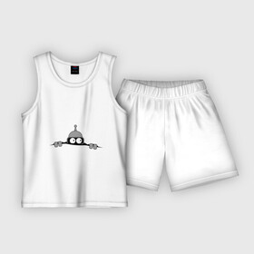 Детская пижама с шортами хлопок с принтом Bender из под футболки в Кировске,  |  | Тематика изображения на принте: bender | futurama | бендер | фатурама | футурама