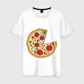 Мужская футболка хлопок с принтом Пицца парная в Кировске, 100% хлопок | прямой крой, круглый вырез горловины, длина до линии бедер, слегка спущенное плечо. | pizza | влюбленным | для влюбленных | для двоих | для пар | парные | пицца
