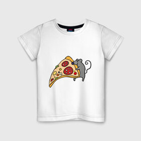 Детская футболка хлопок с принтом Кусочек пиццы парная в Кировске, 100% хлопок | круглый вырез горловины, полуприлегающий силуэт, длина до линии бедер | pizza | влюбленным | для влюбленных | для двоих | для пар | мышонок | пара | парные | пицца