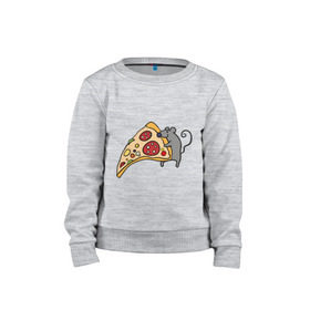 Детский свитшот хлопок с принтом Кусочек пиццы парная в Кировске, 100% хлопок | круглый вырез горловины, эластичные манжеты, пояс и воротник | pizza | влюбленным | для влюбленных | для двоих | для пар | мышонок | пара | парные | пицца