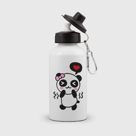 Бутылка спортивная с принтом Panda girl в Кировске, металл | емкость — 500 мл, в комплекте две пластиковые крышки и карабин для крепления | Тематика изображения на принте: панда