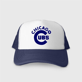 Кепка тракер с сеткой с принтом Chicago Cubs logotype в Кировске, трикотажное полотно; задняя часть — сетка | длинный козырек, универсальный размер, пластиковая застежка | baseball | chicago cubs bear | бейсбол | спорт | чикаго