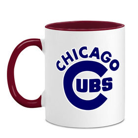 Кружка двухцветная с принтом Chicago Cubs logotype в Кировске, керамика | объем — 330 мл, диаметр — 80 мм. Цветная ручка и кайма сверху, в некоторых цветах — вся внутренняя часть | Тематика изображения на принте: baseball | chicago cubs bear | бейсбол | спорт | чикаго
