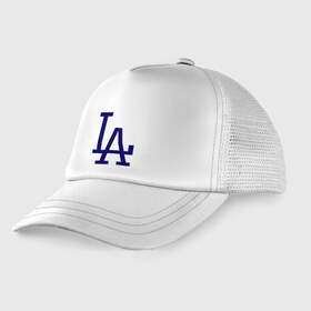 Детская кепка тракер с принтом Los Angeles Dodgers logo в Кировске, Козырек - 100% хлопок. Кепка - 100% полиэстер, Задняя часть - сетка | универсальный размер, пластиковая застёжка | baseball | la | los angeles dodgers | бейсбол | лос анджелес доджерс | спорт