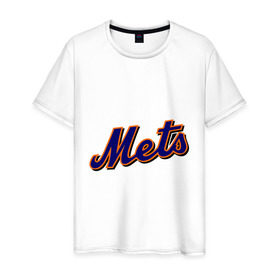 Мужская футболка хлопок с принтом Mets в Кировске, 100% хлопок | прямой крой, круглый вырез горловины, длина до линии бедер, слегка спущенное плечо. | baseball | mets | new york mets | бейсбол | нью йорк метс | спорт