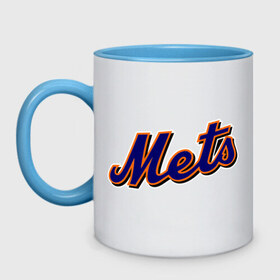 Кружка двухцветная с принтом Mets в Кировске, керамика | объем — 330 мл, диаметр — 80 мм. Цветная ручка и кайма сверху, в некоторых цветах — вся внутренняя часть | baseball | mets | new york mets | бейсбол | нью йорк метс | спорт