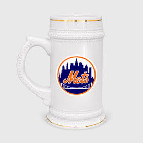 Кружка пивная с принтом New York Mets в Кировске,  керамика (Материал выдерживает высокую температуру, стоит избегать резкого перепада температур) |  объем 630 мл | baseball | mets | new york mets | бейсбол | нью йорк метс | спорт