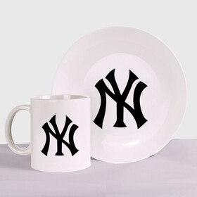 Набор: тарелка + кружка с принтом New York Yankees в Кировске, керамика | Кружка: объем — 330 мл, диаметр — 80 мм. Принт наносится на бока кружки, можно сделать два разных изображения. 
Тарелка: диаметр - 210 мм, диаметр для нанесения принта - 120 мм. | baseball | new york yankees | бейсбол | нью йорк янкиз | спорт | янки