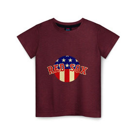 Детская футболка хлопок с принтом Red Sox в Кировске, 100% хлопок | круглый вырез горловины, полуприлегающий силуэт, длина до линии бедер | baseball | boston red sox | бейсбол | бостон | красные носки | ред сокс | спорт