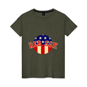 Женская футболка хлопок с принтом Red Sox в Кировске, 100% хлопок | прямой крой, круглый вырез горловины, длина до линии бедер, слегка спущенное плечо | baseball | boston red sox | бейсбол | бостон | красные носки | ред сокс | спорт