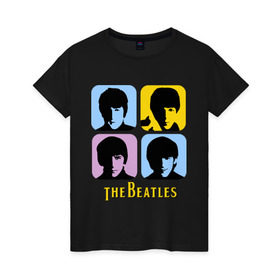 Женская футболка хлопок с принтом The Beatles pop art в Кировске, 100% хлопок | прямой крой, круглый вырез горловины, длина до линии бедер, слегка спущенное плечо | beatles | the beatles | the beatles pop art | бителс