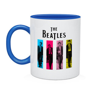 Кружка двухцветная с принтом Walking Beatles в Кировске, керамика | объем — 330 мл, диаметр — 80 мм. Цветная ручка и кайма сверху, в некоторых цветах — вся внутренняя часть | Тематика изображения на принте: beatles | the beatles | walking beatles | бителс