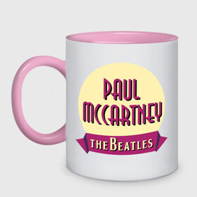 Кружка двухцветная с принтом Paul McCartney The Beatles в Кировске, керамика | объем — 330 мл, диаметр — 80 мм. Цветная ручка и кайма сверху, в некоторых цветах — вся внутренняя часть | beatles | paul mccartney the beatles | the beatles | бителс