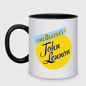 Кружка двухцветная с принтом John Lennon The Beatles в Кировске, керамика | объем — 330 мл, диаметр — 80 мм. Цветная ручка и кайма сверху, в некоторых цветах — вся внутренняя часть | beatles | john lennon | the beatles | бителс | джон ленон