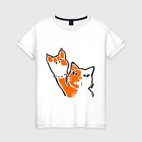 Женская футболка хлопок с принтом Рокерский котейка в Кировске, 100% хлопок | прямой крой, круглый вырез горловины, длина до линии бедер, слегка спущенное плечо | котейка | рокерский котейка
