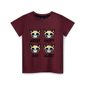 Детская футболка хлопок с принтом Mood Cat в Кировске, 100% хлопок | круглый вырез горловины, полуприлегающий силуэт, длина до линии бедер | alert | angry | happy | mood cat | sad