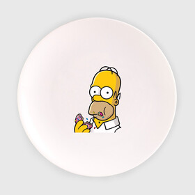 Тарелка 3D с принтом Гомер с  Пончиком в Кировске, фарфор | диаметр - 210 мм
диаметр для нанесения принта - 120 мм | homer simpsons | simpsons | гомер симпсон | для влюбленных | для двоих | для пар | парные | симпсоны