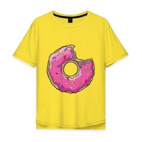 Мужская футболка хлопок Oversize с принтом Пончик Гомера в Кировске, 100% хлопок | свободный крой, круглый ворот, “спинка” длиннее передней части | для влюбленных | для двоих | для пар | парные | пончики