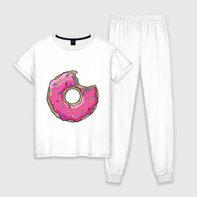 Женская пижама хлопок с принтом Пончик Гомера в Кировске, 100% хлопок | брюки и футболка прямого кроя, без карманов, на брюках мягкая резинка на поясе и по низу штанин | для влюбленных | для двоих | для пар | парные | пончики