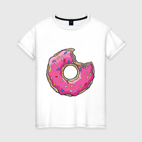 Женская футболка хлопок с принтом Пончик Гомера в Кировске, 100% хлопок | прямой крой, круглый вырез горловины, длина до линии бедер, слегка спущенное плечо | для влюбленных | для двоих | для пар | парные | пончики