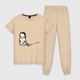 Женская пижама хлопок с принтом грустный маньяк в Кировске, 100% хлопок | брюки и футболка прямого кроя, без карманов, на брюках мягкая резинка на поясе и по низу штанин | 