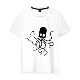 Мужская футболка хлопок с принтом скелет осьминога в Кировске, 100% хлопок | прямой крой, круглый вырез горловины, длина до линии бедер, слегка спущенное плечо. | Тематика изображения на принте: скелет
