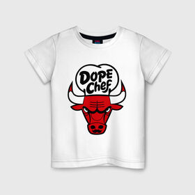 Детская футболка хлопок с принтом Chicago Dope Chef в Кировске, 100% хлопок | круглый вырез горловины, полуприлегающий силуэт, длина до линии бедер | Тематика изображения на принте: chicago | dope | бык | допинг | чикаго