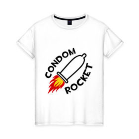 Женская футболка хлопок с принтом Condom Rocket в Кировске, 100% хлопок | прямой крой, круглый вырез горловины, длина до линии бедер, слегка спущенное плечо | для мужчин | мужчинам | огонь | ракета