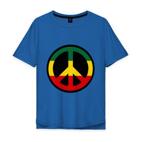 Мужская футболка хлопок Oversize с принтом Peace simbol в Кировске, 100% хлопок | свободный крой, круглый ворот, “спинка” длиннее передней части | reggae | мир | раста | растафари