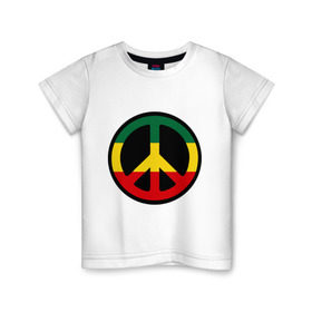 Детская футболка хлопок с принтом Peace simbol в Кировске, 100% хлопок | круглый вырез горловины, полуприлегающий силуэт, длина до линии бедер | Тематика изображения на принте: reggae | мир | раста | растафари