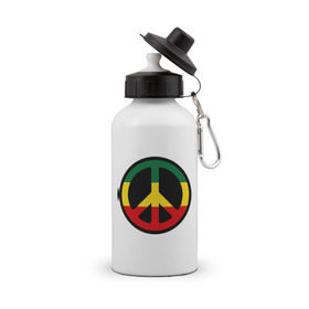 Бутылка спортивная с принтом Peace simbol в Кировске, металл | емкость — 500 мл, в комплекте две пластиковые крышки и карабин для крепления | reggae | мир | раста | растафари