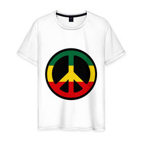 Мужская футболка хлопок с принтом Peace simbol в Кировске, 100% хлопок | прямой крой, круглый вырез горловины, длина до линии бедер, слегка спущенное плечо. | reggae | мир | раста | растафари