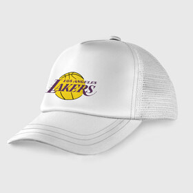 Детская кепка тракер с принтом LA Lakers в Кировске, Козырек - 100% хлопок. Кепка - 100% полиэстер, Задняя часть - сетка | универсальный размер, пластиковая застёжка | basketball | lakers | media | nba | toplanding | баскетболл | лейкерс | лого баскетбольных клубов | лос анджелес | нба