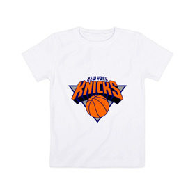 Детская футболка хлопок с принтом NY Knicks в Кировске, 100% хлопок | круглый вырез горловины, полуприлегающий силуэт, длина до линии бедер | basketball | nba | баскетболл | лого баскетбольных клубов | нба | нью йорк
