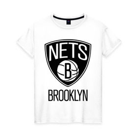 Женская футболка хлопок с принтом Nets Brooklyn в Кировске, 100% хлопок | прямой крой, круглый вырез горловины, длина до линии бедер, слегка спущенное плечо | бруклин