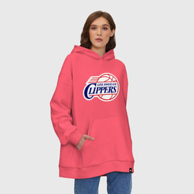 Худи SuperOversize хлопок с принтом LA Clippers в Кировске, 70% хлопок, 30% полиэстер, мягкий начес внутри | карман-кенгуру, эластичная резинка на манжетах и по нижней кромке, двухслойный капюшон
 | basketball | nba | баскетболл | лого баскетбольных клубов | лос анджелес | нба