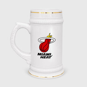 Кружка пивная с принтом Miami Heat-logo в Кировске,  керамика (Материал выдерживает высокую температуру, стоит избегать резкого перепада температур) |  объем 630 мл | Тематика изображения на принте: basketball | nba | баскетболл | лого баскетбольных клубов | майами | нба