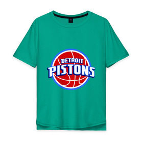 Мужская футболка хлопок Oversize с принтом Detroit Pistons - logo в Кировске, 100% хлопок | свободный крой, круглый ворот, “спинка” длиннее передней части | Тематика изображения на принте: basketball | nba | баскетболл | детроит | лого баскетбольных клубов | нба