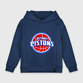 Детское худи Oversize хлопок с принтом Detroit Pistons - logo в Кировске, френч-терри — 70% хлопок, 30% полиэстер. Мягкий теплый начес внутри —100% хлопок | боковые карманы, эластичные манжеты и нижняя кромка, капюшон на магнитной кнопке | Тематика изображения на принте: basketball | nba | баскетболл | детроит | лого баскетбольных клубов | нба