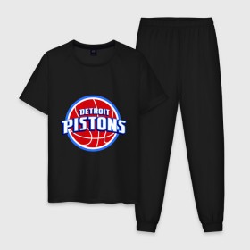 Мужская пижама хлопок с принтом Detroit Pistons - logo в Кировске, 100% хлопок | брюки и футболка прямого кроя, без карманов, на брюках мягкая резинка на поясе и по низу штанин
 | basketball | nba | баскетболл | детроит | лого баскетбольных клубов | нба