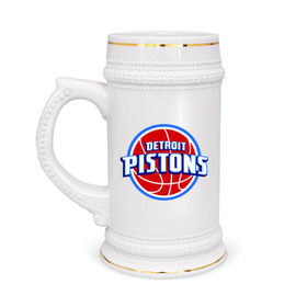 Кружка пивная с принтом Detroit Pistons - logo в Кировске,  керамика (Материал выдерживает высокую температуру, стоит избегать резкого перепада температур) |  объем 630 мл | Тематика изображения на принте: basketball | nba | баскетболл | детроит | лого баскетбольных клубов | нба