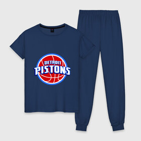 Женская пижама хлопок с принтом Detroit Pistons - logo в Кировске, 100% хлопок | брюки и футболка прямого кроя, без карманов, на брюках мягкая резинка на поясе и по низу штанин | Тематика изображения на принте: basketball | nba | баскетболл | детроит | лого баскетбольных клубов | нба