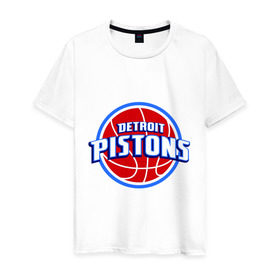 Мужская футболка хлопок с принтом Detroit Pistons - logo в Кировске, 100% хлопок | прямой крой, круглый вырез горловины, длина до линии бедер, слегка спущенное плечо. | Тематика изображения на принте: basketball | nba | баскетболл | детроит | лого баскетбольных клубов | нба