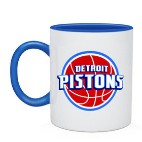 Кружка двухцветная с принтом Detroit Pistons - logo в Кировске, керамика | объем — 330 мл, диаметр — 80 мм. Цветная ручка и кайма сверху, в некоторых цветах — вся внутренняя часть | Тематика изображения на принте: basketball | nba | баскетболл | детроит | лого баскетбольных клубов | нба