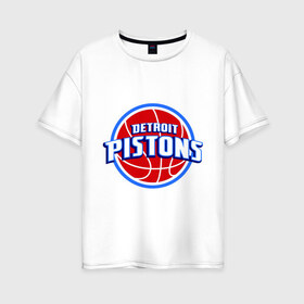 Женская футболка хлопок Oversize с принтом Detroit Pistons - logo в Кировске, 100% хлопок | свободный крой, круглый ворот, спущенный рукав, длина до линии бедер
 | basketball | nba | баскетболл | детроит | лого баскетбольных клубов | нба
