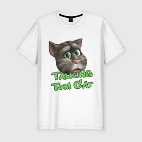 Мужская футболка премиум с принтом Talking Tom Cat в Кировске, 92% хлопок, 8% лайкра | приталенный силуэт, круглый вырез ворота, длина до линии бедра, короткий рукав | говорящий кот том | игровые приложения | игры