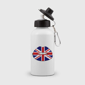 Бутылка спортивная с принтом Britain lips в Кировске, металл | емкость — 500 мл, в комплекте две пластиковые крышки и карабин для крепления | england | great britain | lips | англия | британия | британский флаг | великобритания | губы | поцелуй