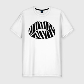 Мужская футболка премиум с принтом Zebra lips в Кировске, 92% хлопок, 8% лайкра | приталенный силуэт, круглый вырез ворота, длина до линии бедра, короткий рукав | Тематика изображения на принте: lips | губы | зебра | поцелуй