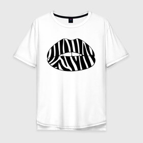 Мужская футболка хлопок Oversize с принтом Zebra lips в Кировске, 100% хлопок | свободный крой, круглый ворот, “спинка” длиннее передней части | Тематика изображения на принте: lips | губы | зебра | поцелуй